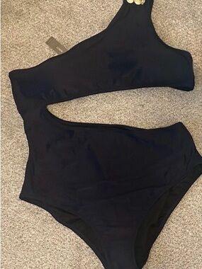 J. Crew Navy One-Shoulder Swimsuit with Gold Accent NWT Retail $109